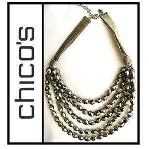 CHICO'S Peyton Pewter Beaded STATEMENT Necklace